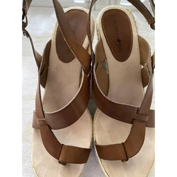Vintage Y2K FASHION BUG JANIS WOMENS BROWN WEDGE SANDAL ESPADRILLE 8.5 WORN ONCE - Picture 5 of 7